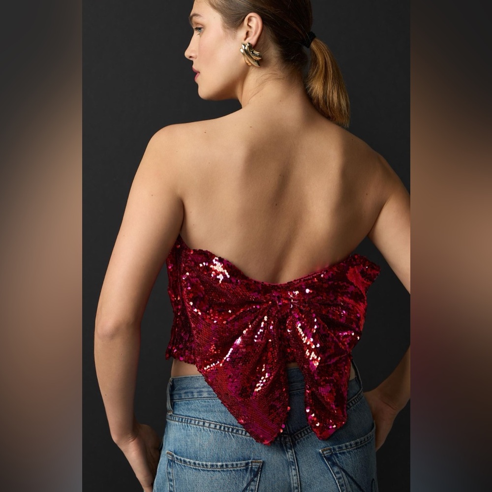 Anthropologie Red Sequin Crop Top